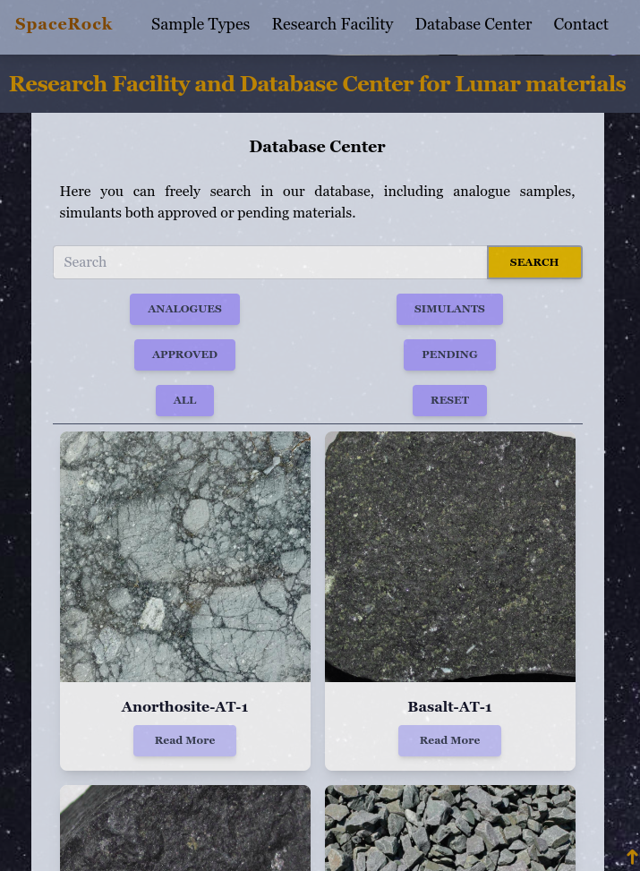SpaceRock - database for Moon-like materials